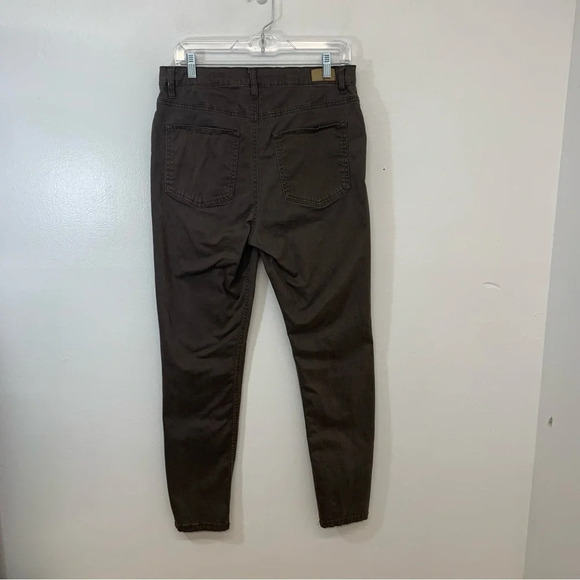 Supplies High Rise Pants Woman 12  Brown Stretch Zip Pockets  Tapered Work - Picture 4 of 11